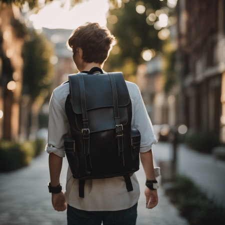 teenage boy with a bag pack on his backの素材