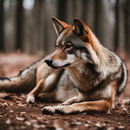 red wolf on isolated forest backgroundの素材