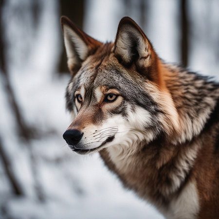 red wolf on isolated forest backgroundの素材