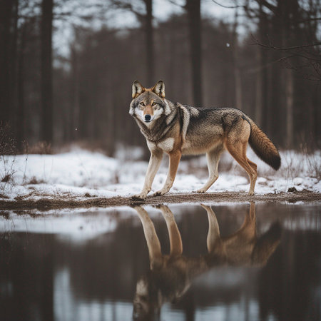 red wolf on isolated forest backgroundの素材