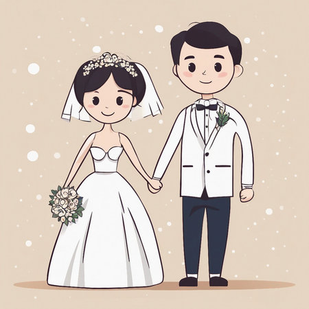 bride and groom in wedding dress, vector illustration, eps10の素材
