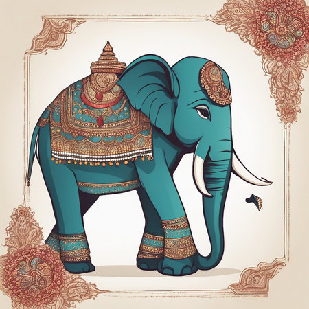 Greeting card with elephant and mandala, vector illustration.の素材