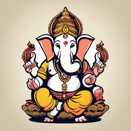 Ganesha, The Lord of Wisdom, Vector Illustration.の素材