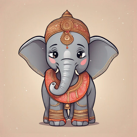 Cute Indian elephant with a smile on his face. Vector illustration.の素材