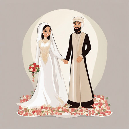 Bride and groom in wedding dress. Bride and groom in wedding dress. Vector illustration.の素材