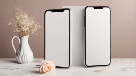 blank screen phone on wedding background mockupの素材