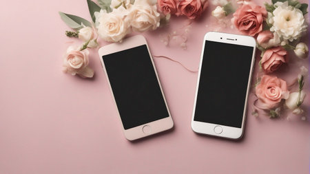 blank screen phone on wedding background mockupの素材
