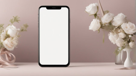 blank screen phone on wedding background mockupの素材