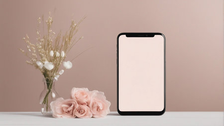 blank screen phone on wedding background mockupの素材
