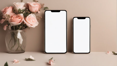 blank screen phone on wedding background mockupの素材