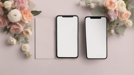 blank screen phone on wedding background mockupの素材