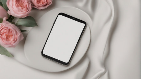 blank screen phone on wedding background mockupの素材