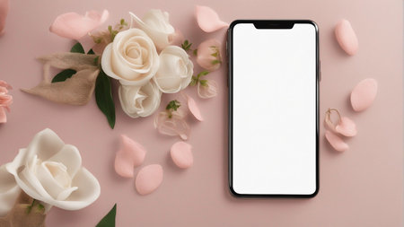 blank screen phone on wedding background mockupの素材