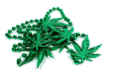 Isolated marijuana necklace with beads used for Mardi Gras  の写真素材