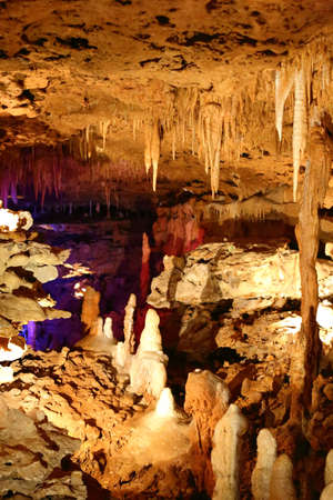 Inside view of an underground cavern or cave with stalagmites and stalactites の写真素材