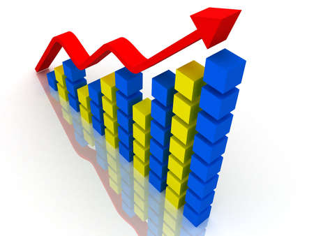 Digital illustration of  business graph in colour  background