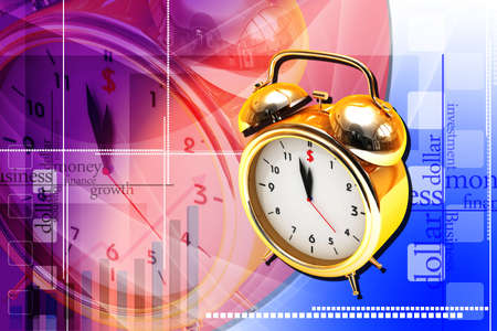 Digital illustration of alarm clock in colour background の写真素材