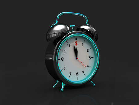 Digital illustration of old alarm clock in colour background
