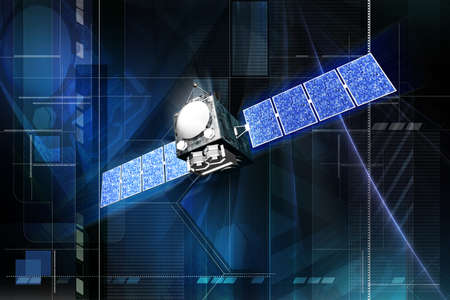 Digital illustration of satellite in color backgroundの写真素材