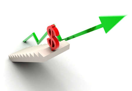 Digital illustration of dollar  and bussiness graph in white background