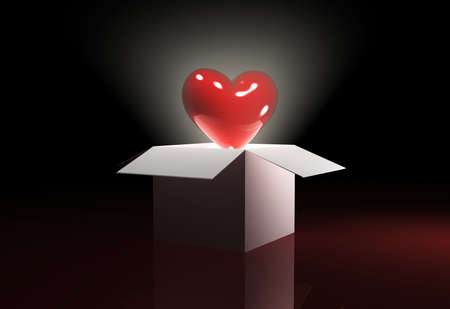 Digital illustration of gift box with heart in colour background