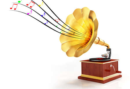Retro gramophone render isolated on white backgroundの写真素材