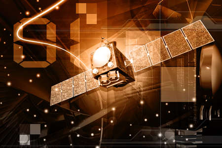 digital illustration of satelite in digital backgroundの写真素材