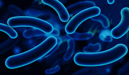 Digital illustration of Coli bacteria in colour backgroundの写真素材