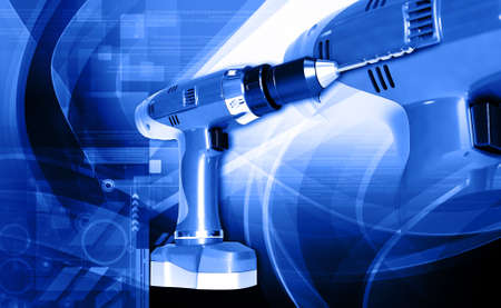 Digital illustration of cordless drill in colour backgroundの写真素材