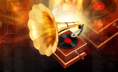 Digital illustration of gramophone in colour backgroundの写真素材
