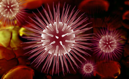 Digital illustration of hi virus in coloured background
