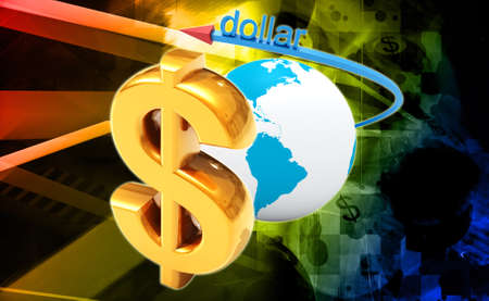 Digital illustration of dollar in colour backgroundの写真素材