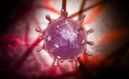 Digital illustration of sars virus in coloured backgroundの写真素材