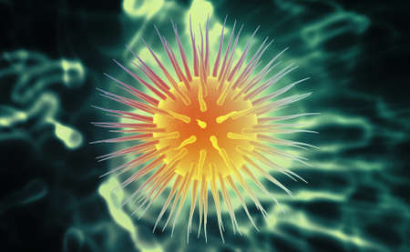 Digital illustration of hi virus in colour backgroundの写真素材