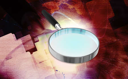 Digital illustration of Magnifying glass in coloured backgroundの写真素材