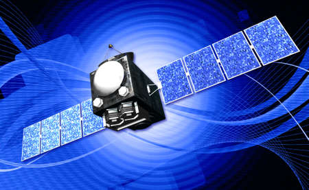 digital illustration of a satelite in digital backgroundの写真素材
