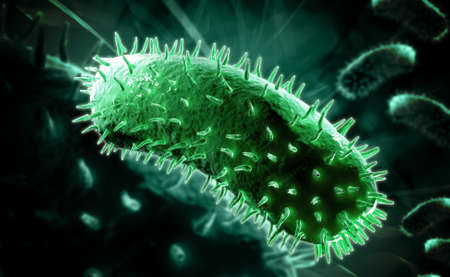 Digital illustration of rabies virus in colour background