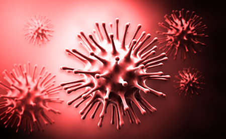 Digital illustration of influenza virus in colour backgroundの写真素材