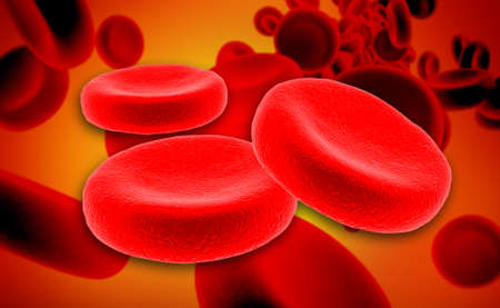 digital illustration of streaming blood cells in colour background
