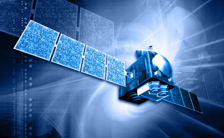 digital illustration of a satelite in digital backgroundの写真素材