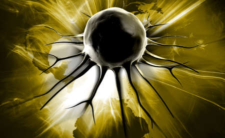 Digital illustration of cancer cell in colour background
