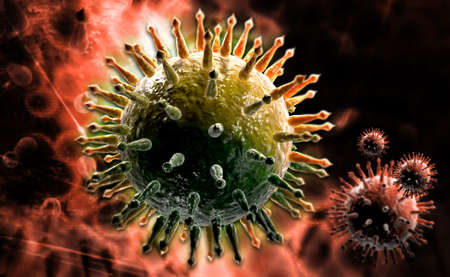 Digital illustration of Swine Influenza in coloured backgroundの写真素材
