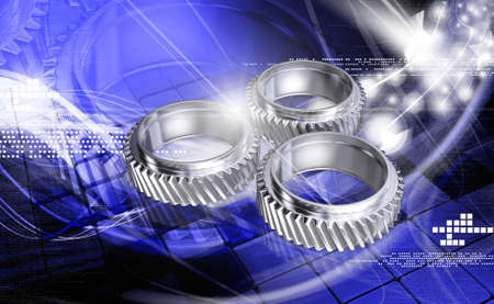 digital illustration of three gears on digital background