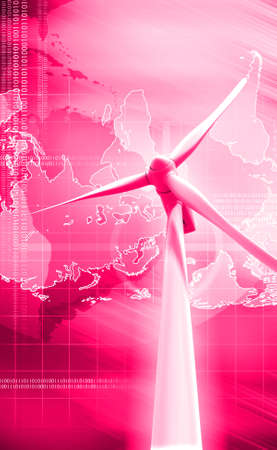 digital illustration of a windmill generator power plant in digital backgroundの写真素材
