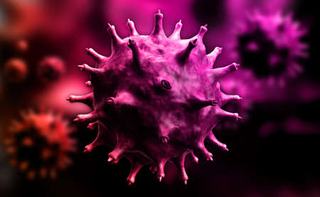 Digital illustration of HIV Cell in colour backgroundの写真素材