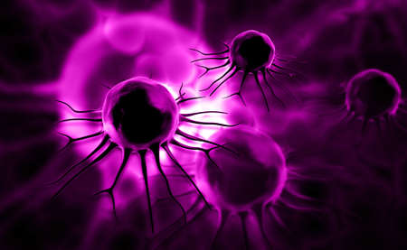 Digital illustration of cancer cell in colour backgroundの写真素材