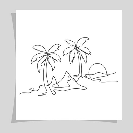Palm tree line art vector illustration. Hand drawn sketch of tropical island.のイラスト素材