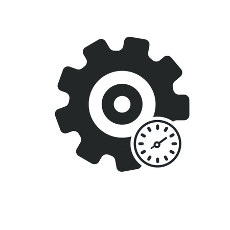 Gear and watch icon. Cogwheel and clock. Vector illustrationのイラスト素材