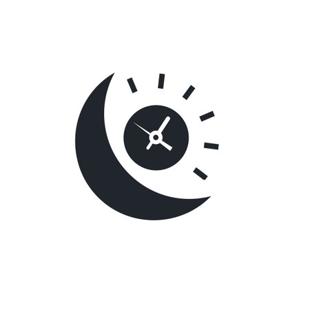 Clock and moon icon in flat style. Time vector illustration on white isolated background. Time business concept.のイラスト素材