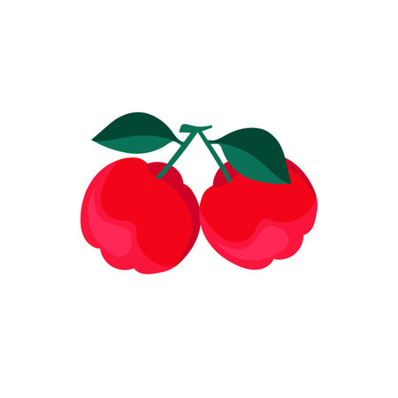 Cherry icon in flat color style. Ripe fruit with leavesのイラスト素材